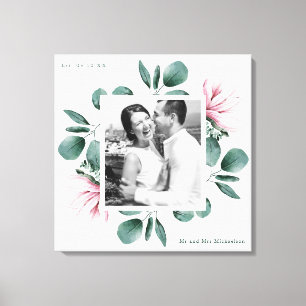 緑エレガント色の水彩フレーム写真結婚 キャンバスプリント