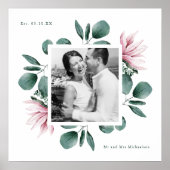 緑エレガント色の水彩フレーム写真結婚 ポスター (正面)