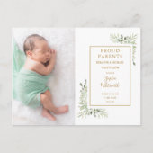 緑エレガント色の水彩ベビー写真誕生 案内ポストカード (正面)