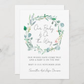 緑エレガント色の水彩妊娠 案内状 (正面/裏面)