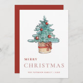 緑エレガント色の水色クリスマスツリー シーズンカード (正面/裏面)