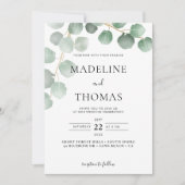 緑エレガント色の水葉の写真結婚I 招待状 (正面)
