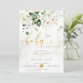 緑エレガント色の白い花のベビーイン開花 招待状 (スタンド正面)