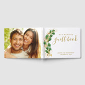 緑エレガント色の白と金ゴールドの写結婚真 ゲストブック (全面)
