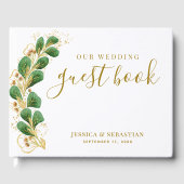 緑エレガント色の白と金ゴールドの写結婚真 ゲストブック (正面)