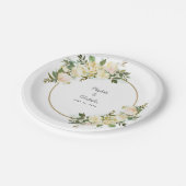 緑エレガント色の白バラフローラ金ゴールド枠 ペーパープレート (アングル)