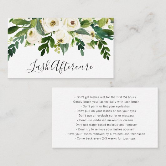 緑エレガント色の白フローラアフターケアの点滅 名刺 (正面/裏面)