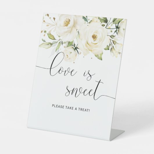 緑エレガント色の白結婚バラの愛は甘い 台座サイン (正面)