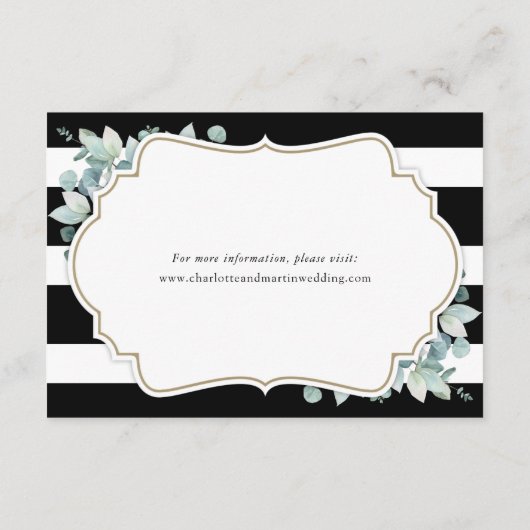 緑エレガント色の白黒結婚詳細 エンクロージャーカード (裏面)