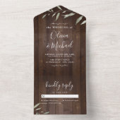 緑エレガント色の納屋の木の地方のラシ結婚ウス オールインワン招待状 (内側)