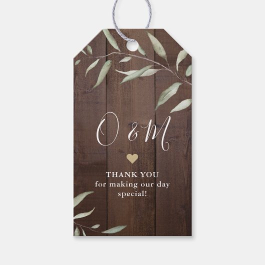緑エレガント色の納屋の木の地方のラシ結婚ウス ギフトタグ (正面)