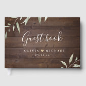 緑エレガント色の納屋の木の地方のラシ結婚ウス ゲストブック (正面)