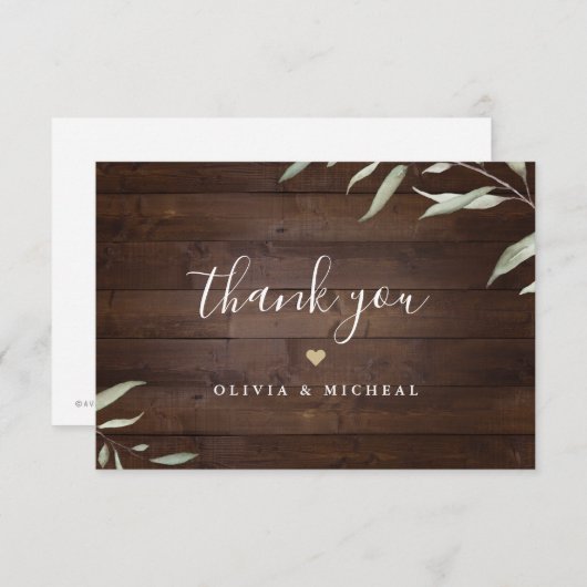 緑エレガント色の納屋の木の地方のラシ結婚ウス サンキューカード (正面/裏面)