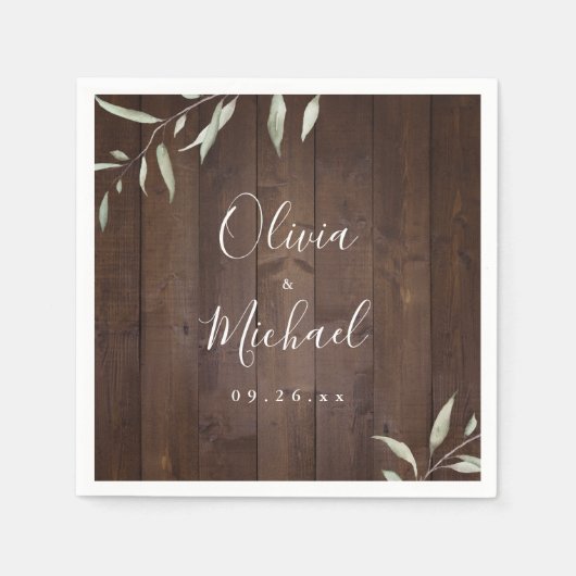 緑エレガント色の納屋の木の地方のラシ結婚ウス スタンダードカクテルナプキン (正面)