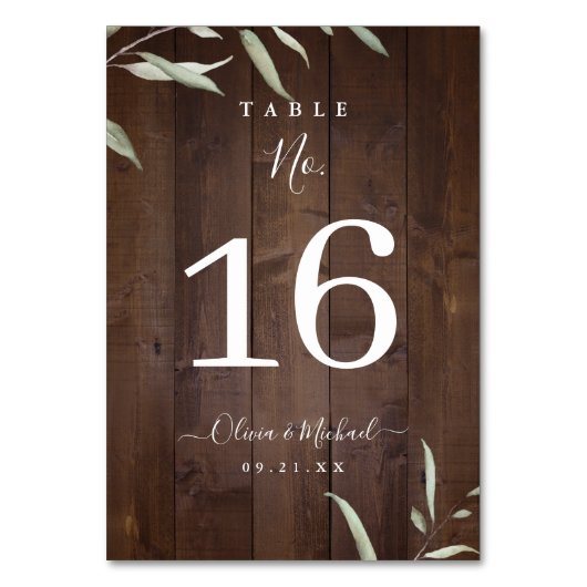 緑エレガント色の納屋の木の地方のラシ結婚ウス テーブルナンバー (裏面)