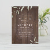 緑エレガント色の納屋の木の地方のラシ結婚ウス 招待状 (スタンド正面)