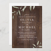 緑エレガント色の納屋の木の地方のラシ結婚ウス 招待状 (正面/裏面)