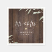 緑エレガント色の素朴な木のミセス結婚ズ スタンダードカクテルナプキン (正面)