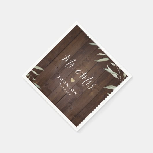 緑エレガント色の素朴な木のミセス結婚ズ スタンダードカクテルナプキン (角)