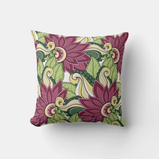 緑エレガント色の花と渦巻き クッション (正面)