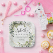 緑エレガント色の葉フェイク金ゴールドsweet sixteen ペーパープレート (パーティー)