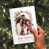 緑エレガント色の赤いアーチカスタム写真クリスマス シーズンカード