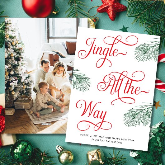 緑エレガント色の赤い書道クリスマス シーズンカード