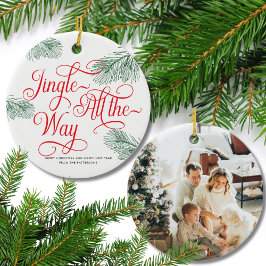 緑エレガント色の赤い書道クリスマス セラミックオーナメント