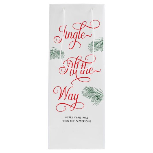 緑エレガント色の赤い書道クリスマス ワインギフトバッグ (正面)