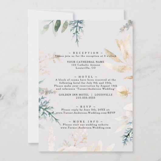 緑エレガント色の金ゴールドが一つ一つ結婚に 招待状 (裏面)