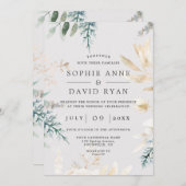 緑エレガント色の金ゴールドが一つ一つ結婚に 招待状 (正面/裏面)