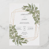 緑エレガント色の金ゴールドは素結婚気 箔招待状 (正面)