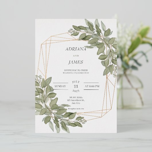 緑エレガント色の金ゴールドは素結婚気 箔招待状 (立ち正面)