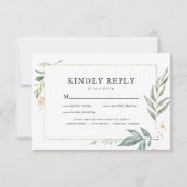 緑エレガント色の金ゴールドフレーム結婚式RSVPと食事 出欠カード (正面)