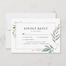 緑エレガント色の金ゴールドフレーム結婚式RSVPと食事 出欠カード