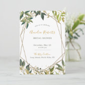 緑エレガント色の金ゴールドフローラブライダルシャワー 招待状 (スタンド正面)