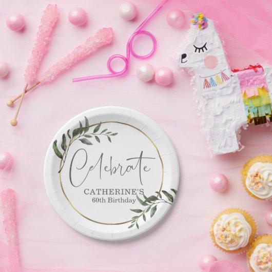 緑エレガント色の金箔スクリプ祝ト ペーパープレート (パーティー)