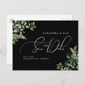 緑エレガント色の黒い写真日付を保存 案内ポストカード (正面/裏面)