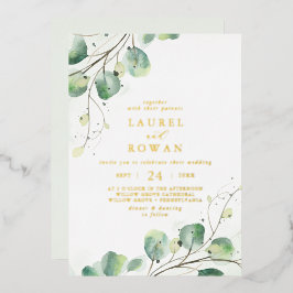 緑エレガント色カジュアル金ホイル結婚ズ 箔招待状