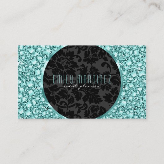 緑エレガント色ダイヤモンドのパターングリッター 名刺 (正面)