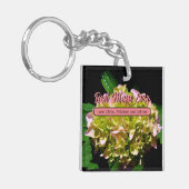 緑エレガント色ピンクあじさい花 キーホルダー (正面左)