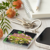 緑エレガント色ピンクあじさい花 キーホルダー (正面右)