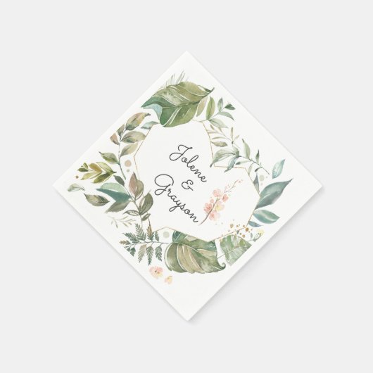 緑エレガント色ピンク結婚フローラパーソナライズされたズ スタンダードカクテルナプキン (角)