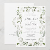 緑エレガント色フローラボヘミ結婚アン 招待状 (正面/裏面)