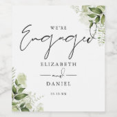 緑エレガント色フローラ婚約パーティ ワインラベル (シングルラベル)