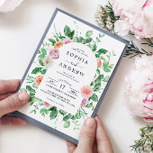 緑エレガント色フローラ結婚式招待状 招待状