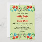 緑エレガント色ブルーレッドローズフローラ結婚ズ 招待状 (正面)