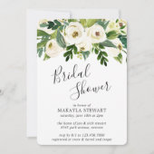 緑エレガント色ホワイトフローラブライダルシャワー 招待状 (正面)