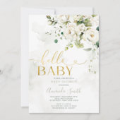 緑エレガント色ホワイトフローラ金ゴールドハローベビー 招待状 (正面)