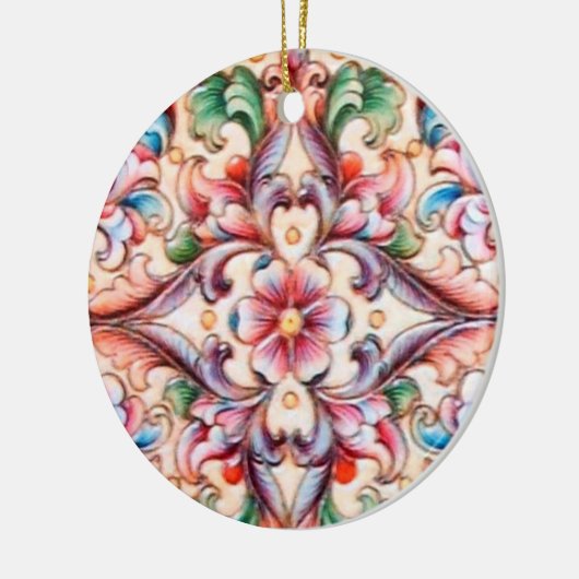 緑エレガント色赤色青色フローラファンタジー セラミックオーナメント (左)